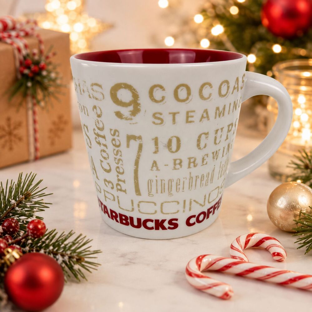 Starbucks 12 Days of Christmas Coffee Mug Cup from 2008 Red White Gold 14 oz
